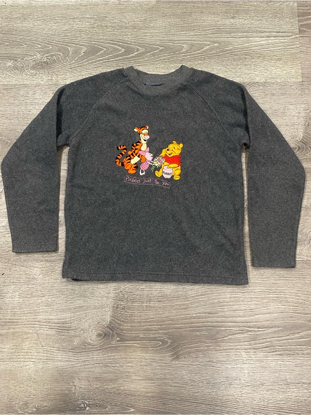 Vintage Disney Winnie The Pooh Fleece Sweatshirt Youth M 10/12 Grey 90s Y2K